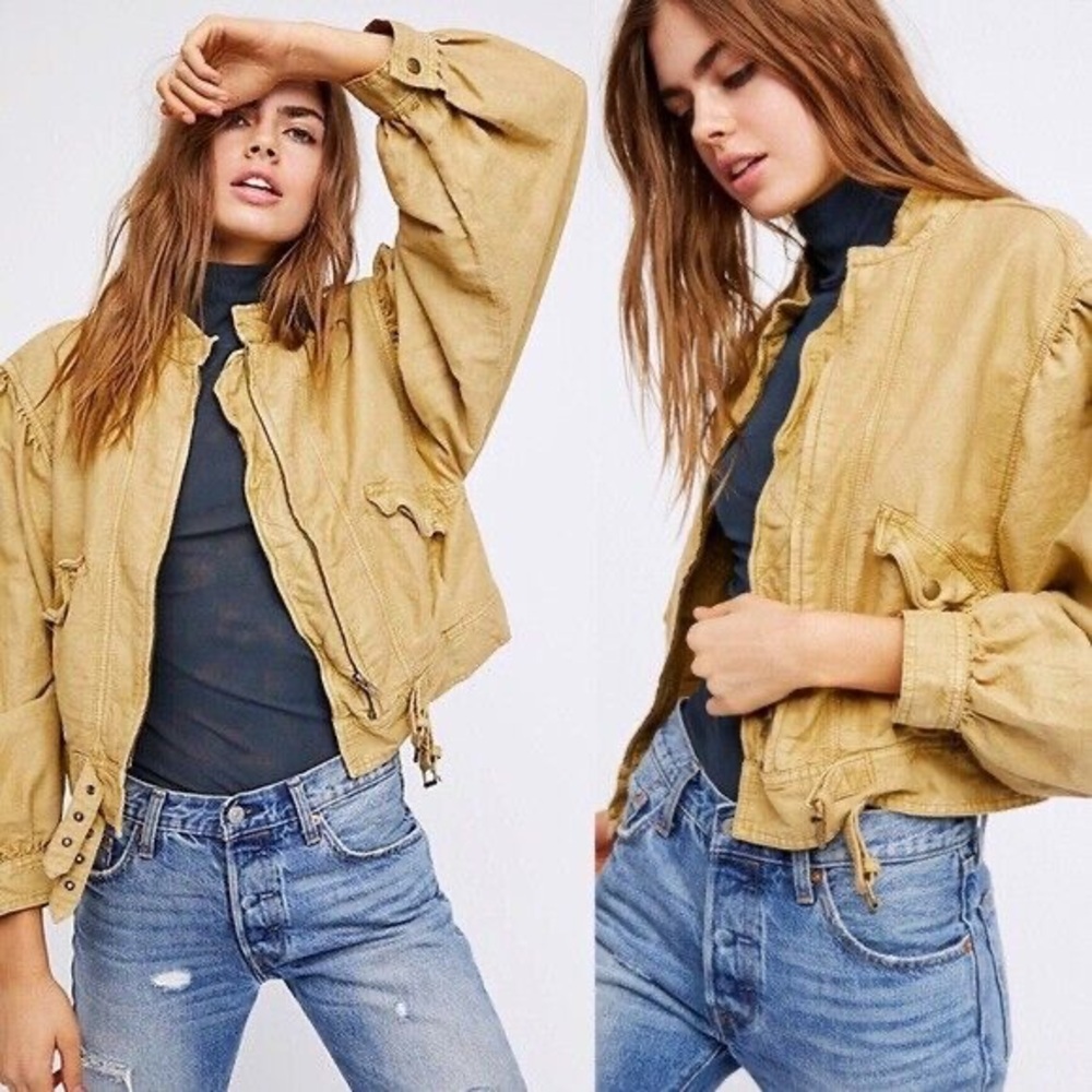 Free People Poet Puff Sleeve Bomber Jacket